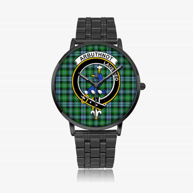 Scottish Arbuthnot Clan Crest Tartan Instafamous Steel Quartz Watches Tartan Plaid Black 1