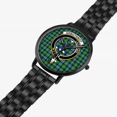 Scottish Arbuthnot Clan Crest Tartan Instafamous Steel Quartz Watches Tartan Plaid Black 2