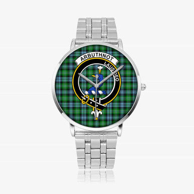 Scottish Arbuthnot Clan Crest Tartan Instafamous Steel Quartz Watches Tartan Plaid Silver 1