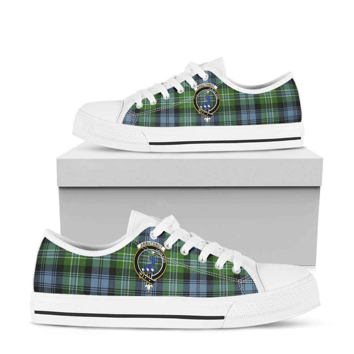 Scottish Arbuthnot Clan Crest Tartan Low Top Shoes Tartan Plaid White