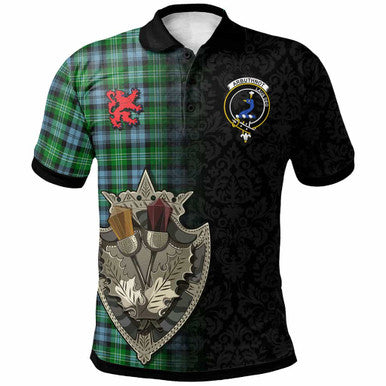 Scottish Arbuthnot Clan Crest Tartan Polo Shirt - Half Thistle Flowers Celtic Design Front Side Tartan Plaid
