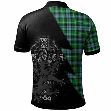 Scottish Arbuthnot Clan Crest Tartan Polo Shirt - Lion Rampant Celtic Cross Flash Style Back Side Tartan Plaid