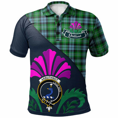 Scottish Arbuthnot Clan Crest Tartan Polo Shirt - Scotland Thistle Style Front Side Tartan Plaid
