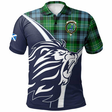 Scottish Arbuthnot Clan Crest Tartan Polo Shirt - Scottish Flag With Lion Front Side Tartan Plaid