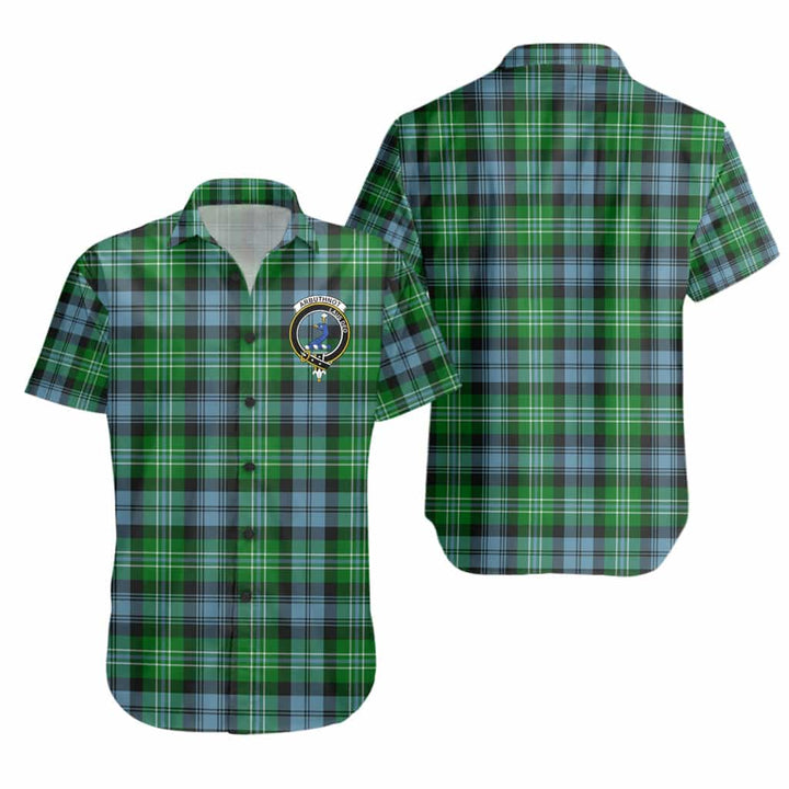 Scottish Arbuthnot Clan Crest Tartan Short Sleeve Shirt Tartan Plaid