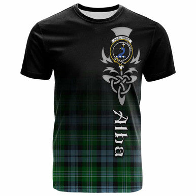 Scottish Arbuthnot Clan Crest Tartan T-Shirt - Alba Gu Brath Family Crest Celtic Inspired Front Side Tartan Plaid