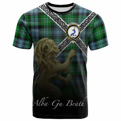 Scottish Arbuthnot Clan Crest Tartan T-Shirt - Celtic With Scotland Lion Front Side Tartan Plaid