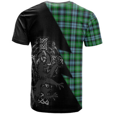 Scottish Arbuthnot Clan Crest Tartan T-Shirt - Lion Rampant Celtic Cross Flash Style Back Side Tartan Plaid