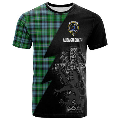 Scottish Arbuthnot Clan Crest Tartan T-Shirt - Lion Rampant Celtic Cross Flash Style Front Side Tartan Plaid