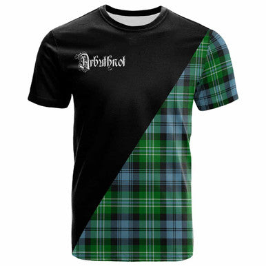 Scottish Arbuthnot Clan Crest Tartan T-Shirt - Military Logo Front Side Tartan Plaid