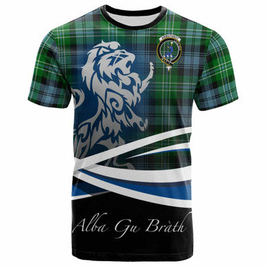 Scottish Arbuthnot Clan Crest Tartan T-Shirt - Scotland Lion Front Side Tartan Plaid