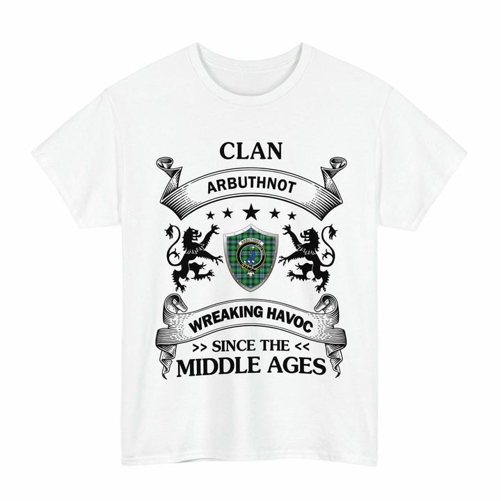 Scottish Arbuthnot Clan Crest Tartan T-Shirt Wreaking Havoc Design Tartan Plaid White Color