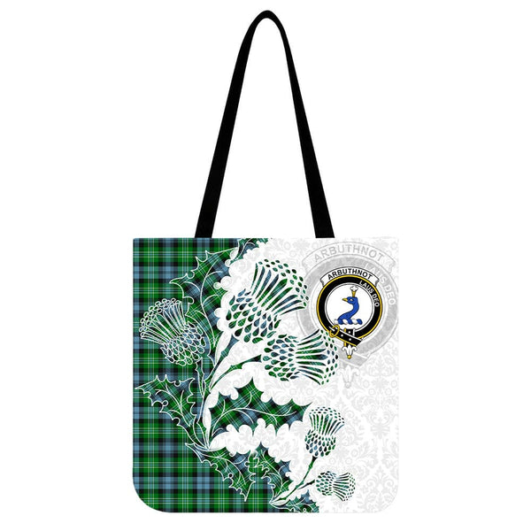 Scottish Arbuthnot Clan Crest Tartan Tote Bag - Thistle Flowers Style Tartan Plaid 1