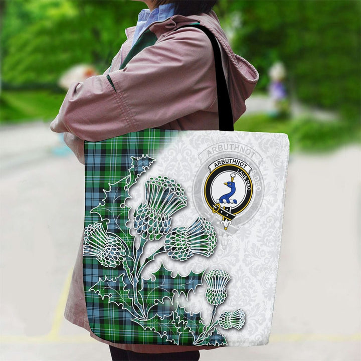 Scottish Arbuthnot Clan Tartan Canvas Bag With Shoulder Straps - Thistle Flowers Style Tartan Plaid 2