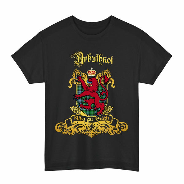 Scottish Arbuthnot Clan Tartan Lion Rampant of Scotland T-Shirt Tartan Plaid Black Color