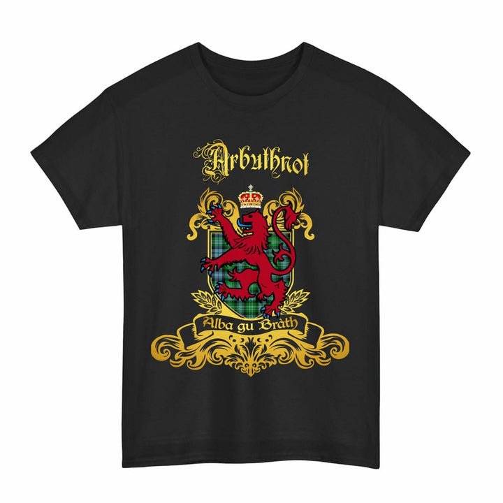Scottish Arbuthnot Clan Tartan Lion Rampant of Scotland T-Shirt Tartan Plaid Black Color