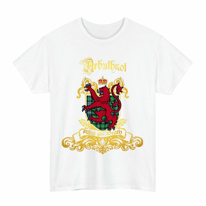 Scottish Arbuthnot Clan Tartan Lion Rampant of Scotland T-Shirt Tartan Plaid White Color