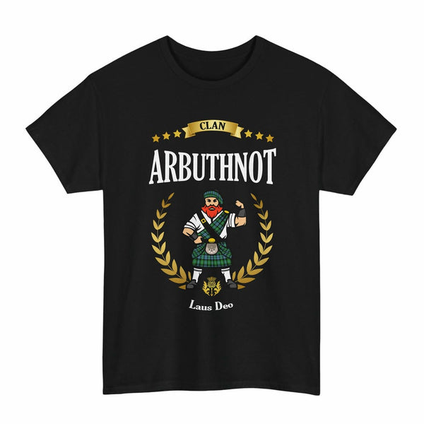 Scottish Arbuthnot Clan Tartan T-Shirt - Motto Scotsman Tartan Plaid Black Color