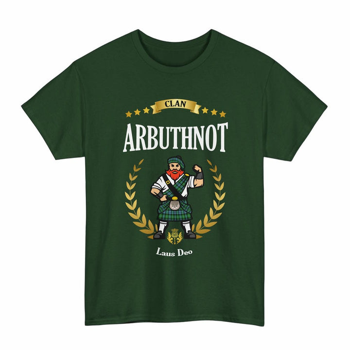 Scottish Arbuthnot Clan Tartan T-Shirt - Motto Scotsman Tartan Plaid Forest Green Color