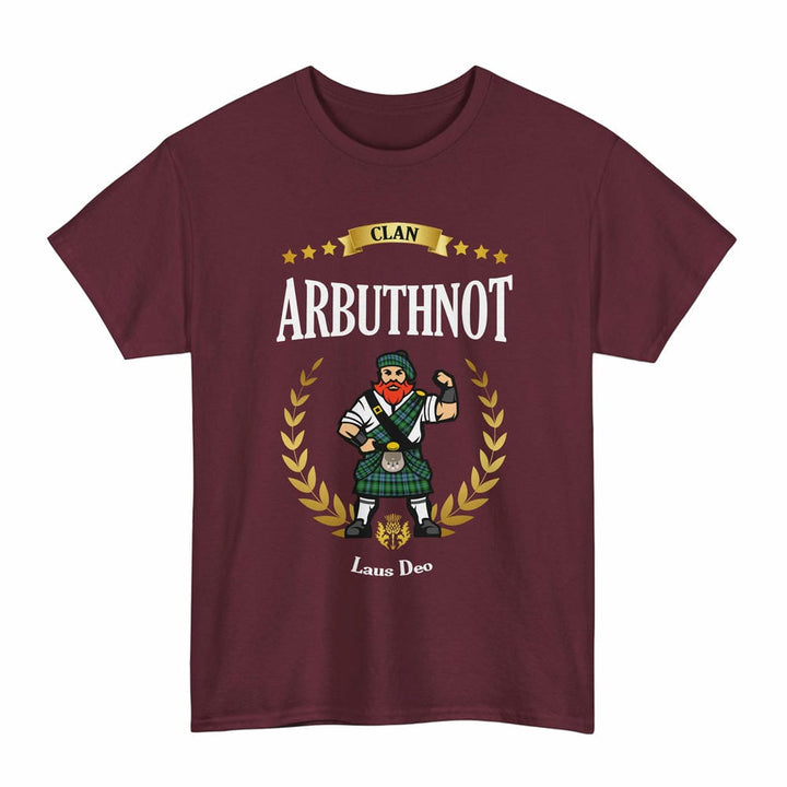Scottish Arbuthnot Clan Tartan T-Shirt - Motto Scotsman Tartan Plaid Maroon Color