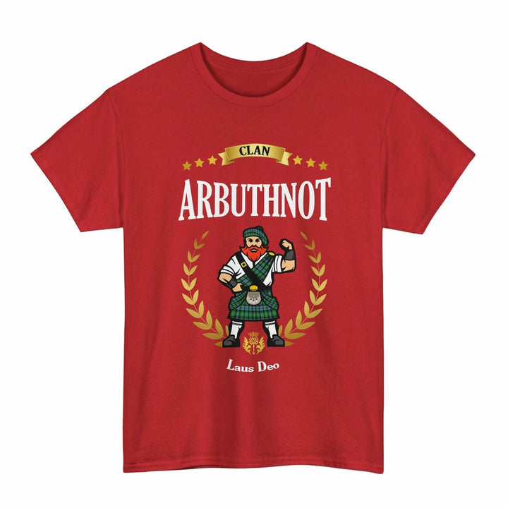 Scottish Arbuthnot Clan Tartan T-Shirt - Motto Scotsman Tartan Plaid Red Color