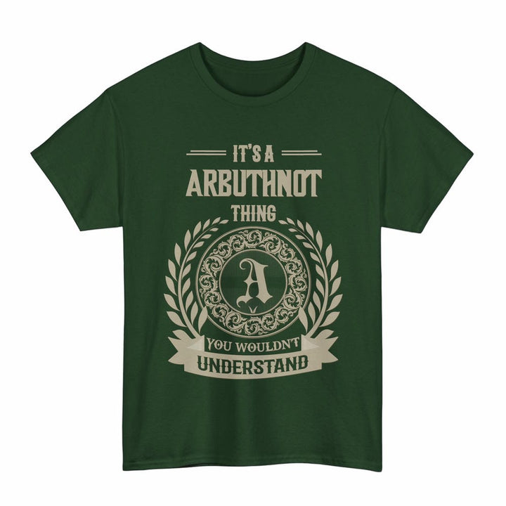 Scottish Arbuthnot Clan Tartan T-Shirt - Vintage Family Name Tartan Plaid Forest Green Color