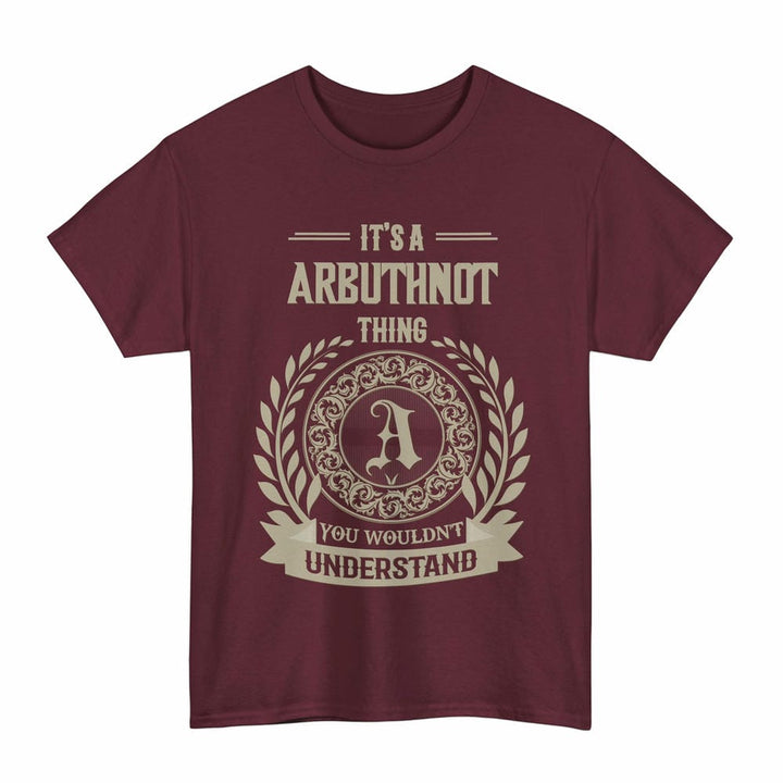 Scottish Arbuthnot Clan Tartan T-Shirt - Vintage Family Name Tartan Plaid Maroon Color