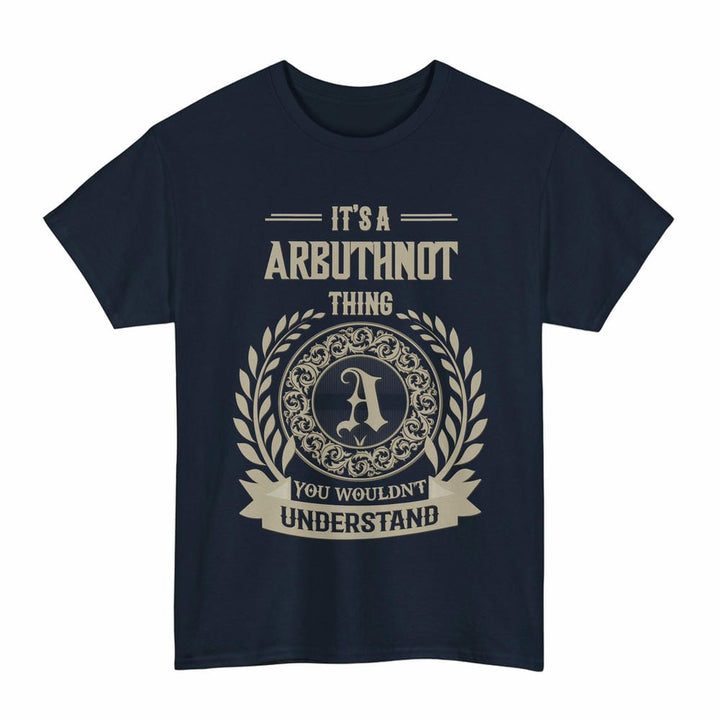 Scottish Arbuthnot Clan Tartan T-Shirt - Vintage Family Name Tartan Plaid Navy Color