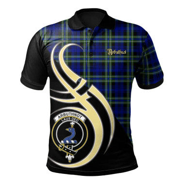 Scottish Arbuthnot Modern Clan Crest Tartan Polo Shirt Believe in Me Front Side Tartan Plaid