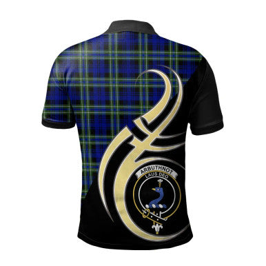 Scottish Arbuthnot Modern Clan Crest Tartan Polo Shirt Believe in Me Back Side Tartan Plaid