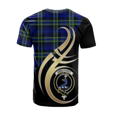 Scottish Arbuthnot Modern Clan Crest Tartan T-Shirt Believe in Me Back Side Tartan Plaid