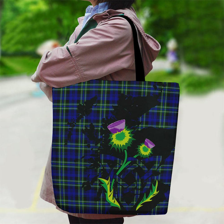 Scottish Arbuthnot Modern Clan Tartan Canvas Bag With Shoulder Strap With Thistle Tartan Plaid 2