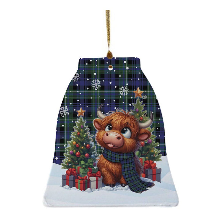 Scottish Arbuthnot Modern Clan Tartan Ceramic Ornament Cute Highland Cow Christmas Bell Style Tartan Plaid