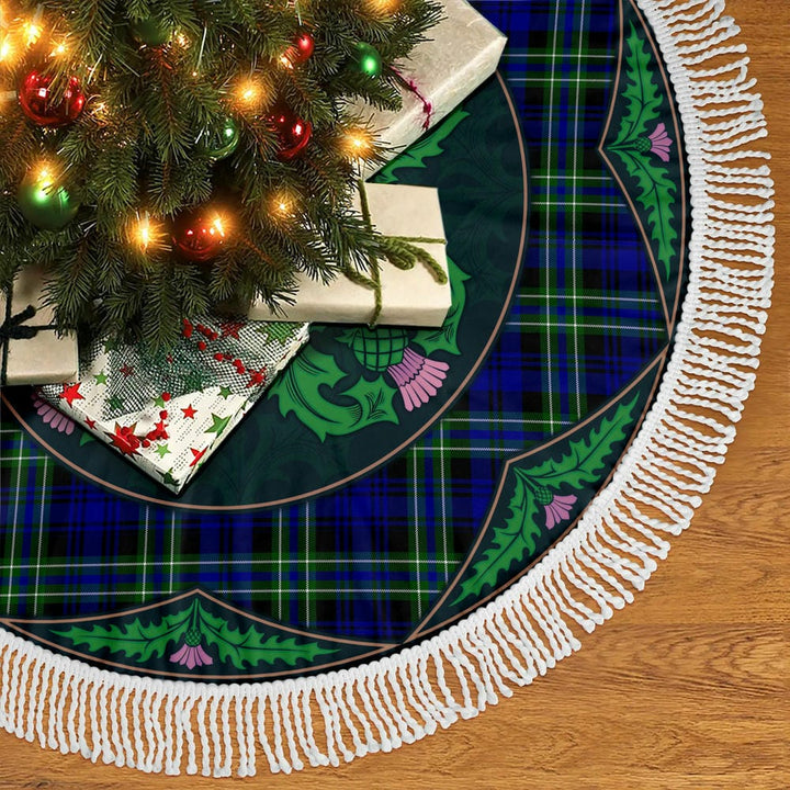 Scottish Arbuthnot Modern Clan Tartan Christmas Tree Skirt Old Scottish Thistle Flower Tassels Tartan Plaid 2