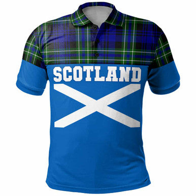 Scottish Arbuthnot Modern Clan Tartan Polo Shirt - Lion Rampant of Scotland With Flag Front Side Tartan Plaid