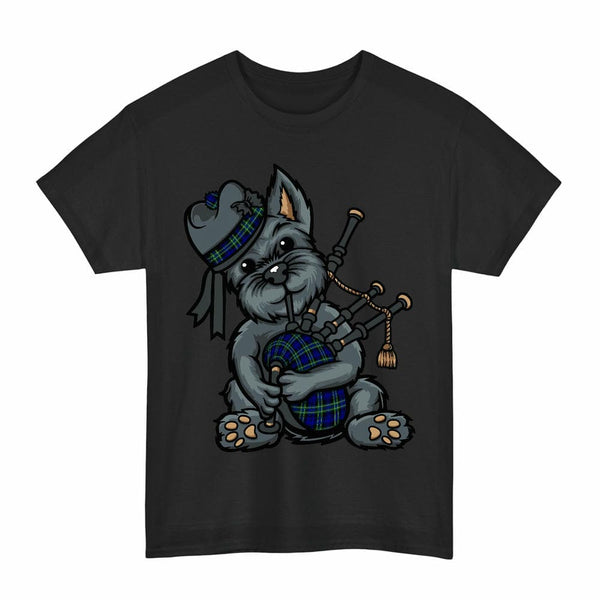 Scottish Arbuthnot Modern Clan Tartan Terrier Bagpipes T-Shirt Tartan Plaid Black Color