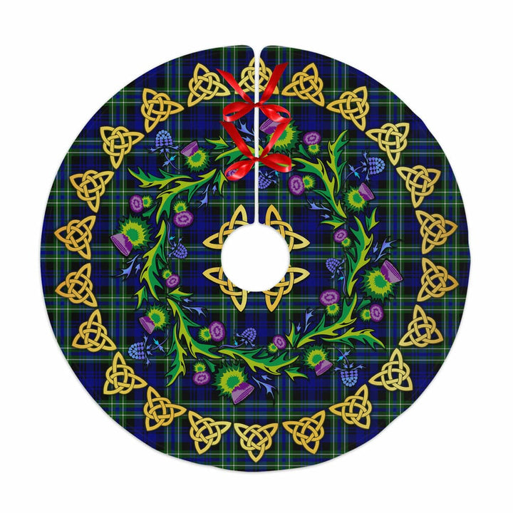 Scottish Arbuthnot Modern Clan Tartan Thistle Celtic Knot Christmas Tree Skirt No Tassels Tartan Plaid 1