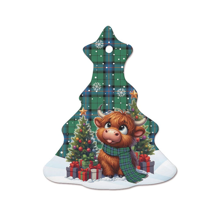 Scottish Armstrong Ancient Clan Tartan Ceramic Ornament Cute Highland Cow Christmas Tree Style Tartan Plaid