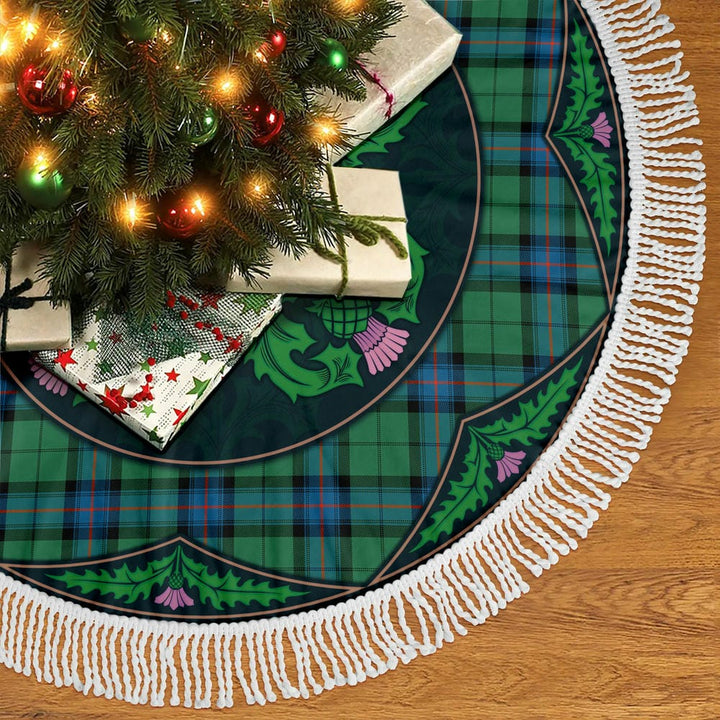 Scottish Armstrong Ancient Clan Tartan Christmas Tree Skirt Old Scottish Thistle Flower Tassels Tartan Plaid 2