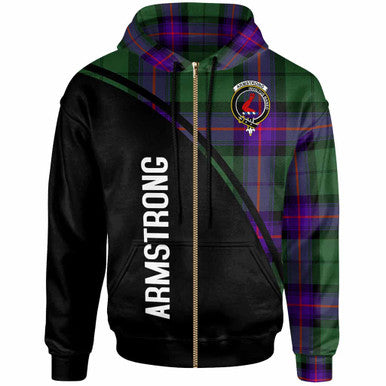Scottish Armstrong Clan Crest Tartan Curve Hoodie Zip-up Tartan Plaid
