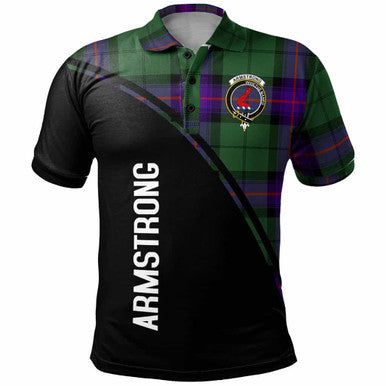 Scottish Armstrong Clan Crest Tartan Curve Polo Shirt Front Side Tartan Plaid
