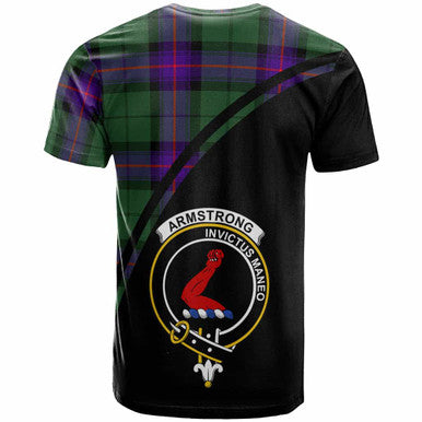 Scottish Armstrong Clan Crest Tartan Curve T-Shirt Back Side Tartan Plaid