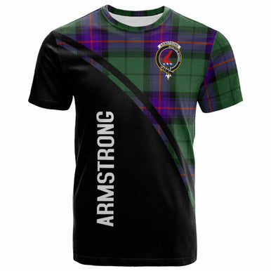 Scottish Armstrong Clan Crest Tartan Curve T-Shirt Front Side Tartan Plaid
