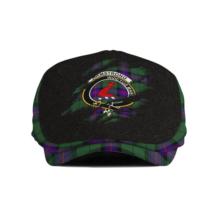 Scottish Armstrong Clan Crest Tartan Flat Cap - Scratch Style Tartan Plaid 1