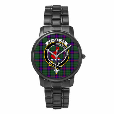 Scottish Armstrong Clan Crest Tartan Folding Clasp Steel Quartz Watches Tartan Plaid Black 1