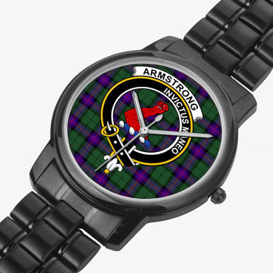 Scottish Armstrong Clan Crest Tartan Folding Clasp Steel Quartz Watches Tartan Plaid Black 2
