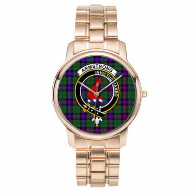 Scottish Armstrong Clan Crest Tartan Folding Clasp Steel Quartz Watches Tartan Plaid Rose Gold 1