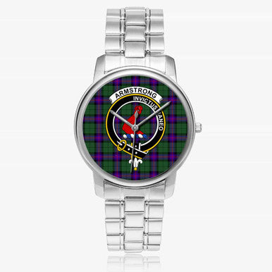 Scottish Armstrong Clan Crest Tartan Folding Clasp Steel Quartz Watches Tartan Plaid Silver 1
