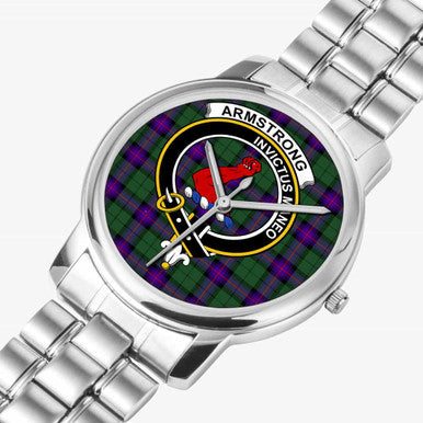 Scottish Armstrong Clan Crest Tartan Folding Clasp Steel Quartz Watches Tartan Plaid Silver 2