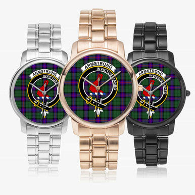 Scottish Armstrong Clan Crest Tartan Folding Clasp Steel Quartz Watches Tartan Plaid All